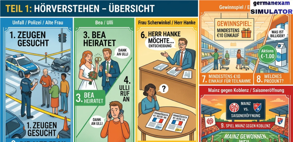 GOETHE B 1 – Hören 1, Teil 1